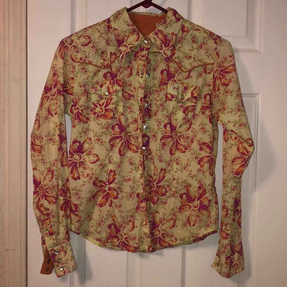 Small 20X long sleeve western floral pattern shirt